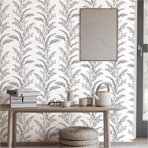 HaokHome Sketched Floral Wallpaper | Peel & Stick Black/White Vinyl 17.7" × 9.8"